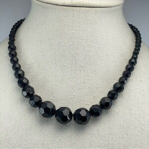 Stunning Unsigned Black Faceted Glass Beaded Gradient Statement Necklace